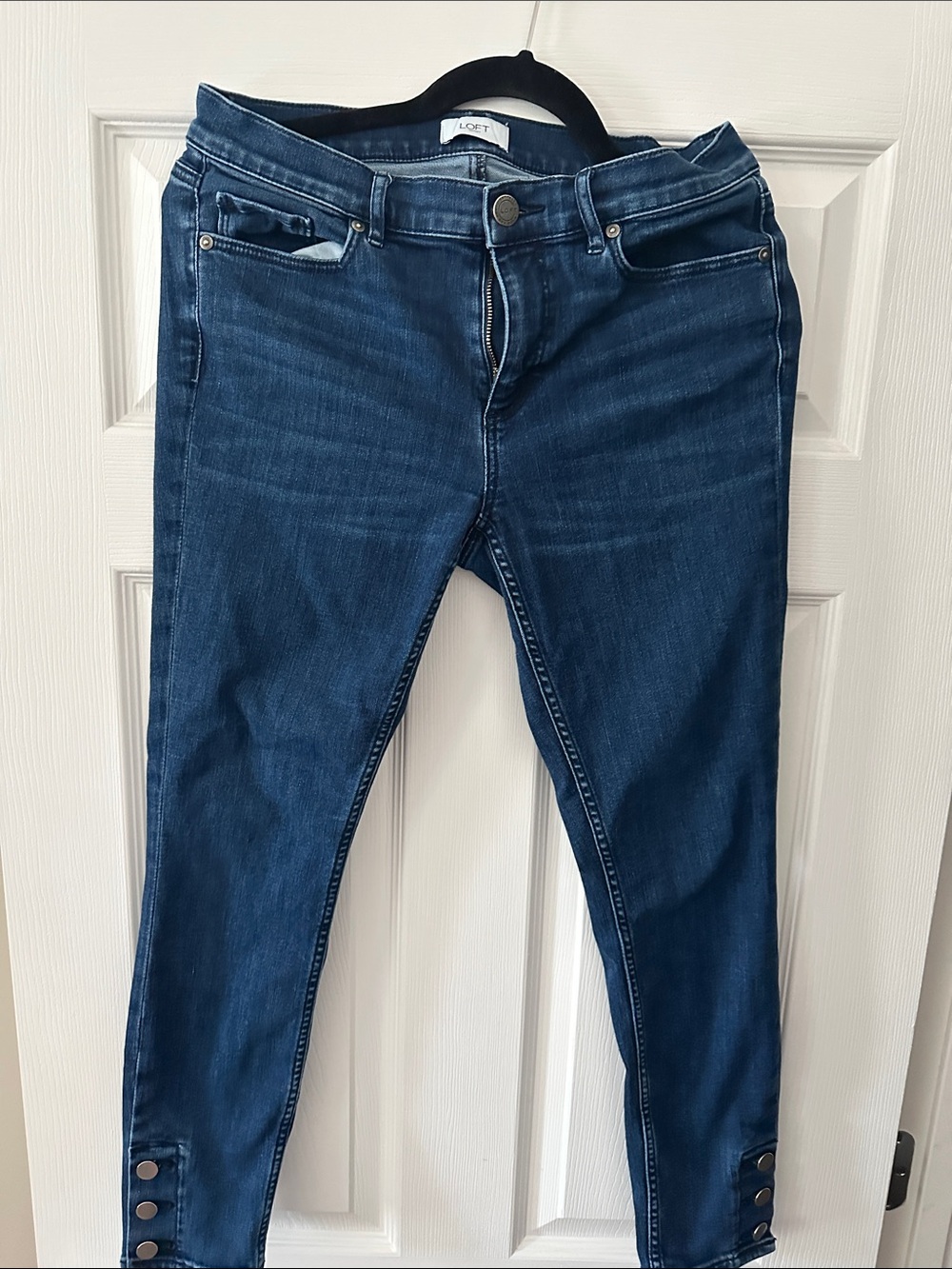 LOFT Indigo Skinny Jeans with Button Cuff